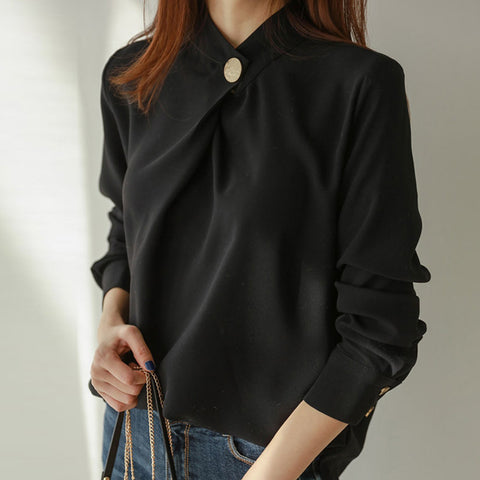 Looty Lush Top shirt long sleeve stand collar