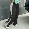 Women's Elastic Waist Colorblock All-matching Straight Wide Leg Sweatpants Looty Lush