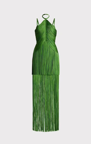 Green Halter Spaghetti Straps Tassel Dinner Ball Dress Looty Lush