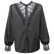 Lace Shirt Lantern Sleeve Single Breasted Top