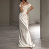 French White Off-shoulder Light Wedding Dress Looty Lush