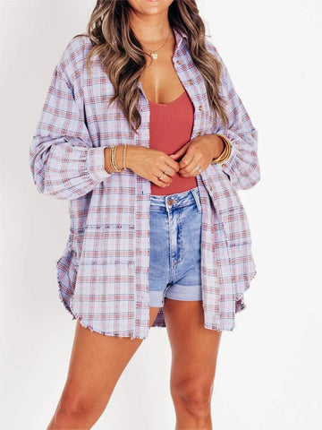 Autumn And Winter New Women's Tassel Long-sleeved Top Loose Casual Plaid Shirt Coat Women Looty Lush