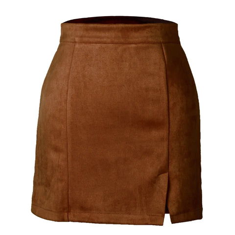 Autumn And Winter Suede A- Line Korean Style High Waist Fashion Sexy Skirt Looty Lush