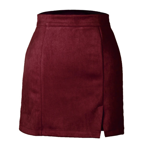 Autumn And Winter Suede A- Line Korean Style High Waist Fashion Sexy Skirt Looty Lush