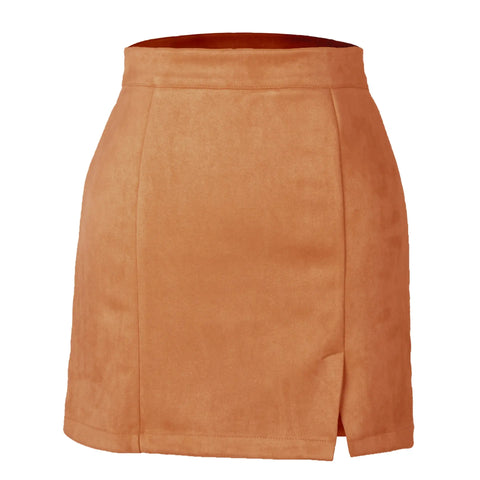 Autumn And Winter Suede A- Line Korean Style High Waist Fashion Sexy Skirt Looty Lush