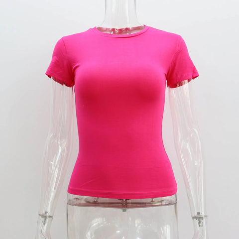 Basic Style Round Neck Short Sleeve Women's Tight Sexy Looty Lush