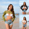 Women's solid color ultra-short bell sleeve beach cover-up front view