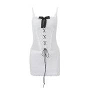 Bow Bandage Lace Stitching Hot Girl Sling Dress Looty Lush