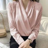 Front view of Business Satin V-Neck Long Sleeve Top