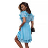 Chiffon Double-layer Hem Pleated Ruffled V-neck Dress Looty Lush