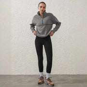 Contrast Color Half Zipper Sports Sweaters Women's Clothing Looty Lush