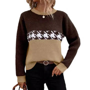 Contrast Color Pullover Round Neck Knitted Sweater Looty Lush