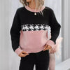 Contrast Color Pullover Round Neck Knitted Sweater Looty Lush