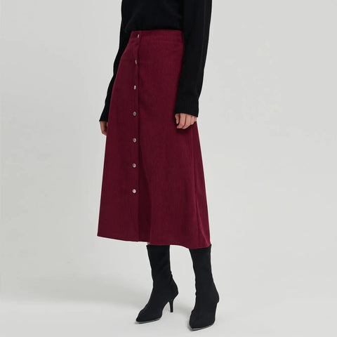 Corduroy Skirt Long Single-breasted High Waist Autumn And Winter Skirt Looty Lush