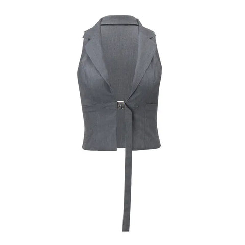 Elegant Lapel Tied Slim Fit Suit Halter Vest Looty Lush