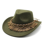 Ethnic Style Tassel Felt Cap Jazz Flat Brim Hat Looty Lush