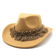 Ethnic Style Tassel Felt Cap Jazz Flat Brim Hat Looty Lush