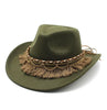 Ethnic Style Tassel Felt Cap Jazz Flat Brim Hat Looty Lush