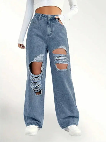 European And American Fashion Ripped High Waist Jeans Looty Lush