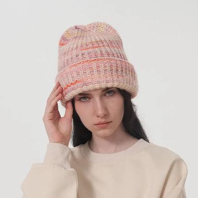 European And American Ins Warm Autumn And Winter Multi-color Niche Gradient Flanging With Wool Knitted Hat Women Looty Lush