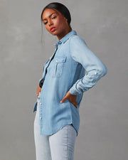 European And American Leisure Lapel Single Breasted Women's Long Sleeve Denim Shirt Looty Lush