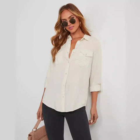 European And American Leisure Lapel Single Breasted Women's Long Sleeve Denim Shirt Looty Lush