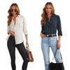 European And American Leisure Lapel Single Breasted Women's Long Sleeve Denim Shirt Looty Lush