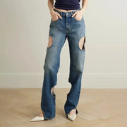 Fashion Casual High-grade Straight-leg Pants High Waist Hollow Design Looty Lush