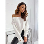 Fashion Chain Button Decoration Long Sleeved Top For Women Looty Lush