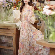 Floral Stand Collar Dress Women's Seaside Vacation Looty Lush