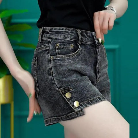 High Waist Denim Shorts Slimming Versatile Loose Word Outerwear Hot Pants Trendy Looty Lush