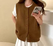 Horn Button Knitted Coat Sleeveless Vest For Women Looty Lush