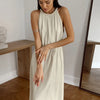 Khaki Halter Linen Elegant Lace-up Nipped-waist Vest Dress Looty Lush