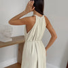 Khaki Halter Linen Elegant Lace-up Nipped-waist Vest Dress Looty Lush