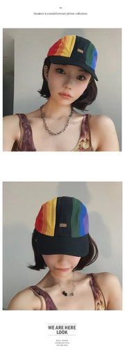 Korean Ins Rainbow Color-blocking Peaked Cap Sun-proof Quick-drying Looty Lush