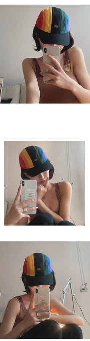 Korean Ins Rainbow Color-blocking Peaked Cap Sun-proof Quick-drying Looty Lush