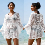 Loose Lace Sunscreen Blouse for Seaside Holidays - Back View