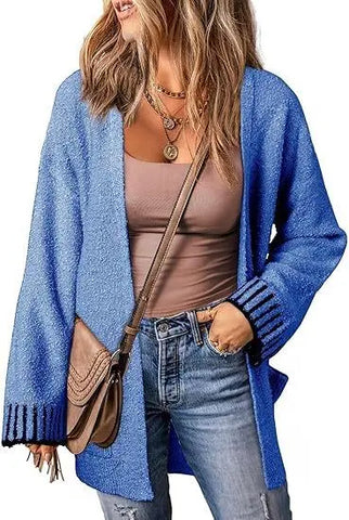 Long Sleeve Color Stitching Knitted Cardigan Pocket Women's Clothing Looty Lush