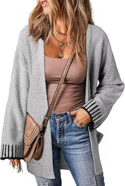 Long Sleeve Color Stitching Knitted Cardigan Pocket Women's Clothing Looty Lush