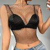 Front view of the Net Drill Rhinestone Women's Short Sleeve Vest