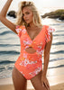 New Covering Belly Thin One-piece Cross Cut-out Ruffled Foreign Trade Swimsuit Looty Lush