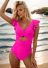 New Covering Belly Thin One-piece Cross Cut-out Ruffled Foreign Trade Swimsuit Looty Lush