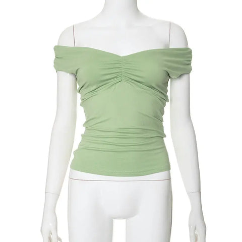 New Solid Color V-neck Sleeveless Pleated Camisole T-shirt Top Looty Lush