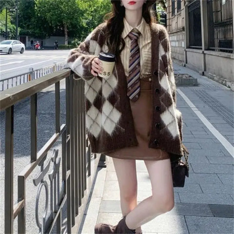 Plaid Knitted Cardigan Coat For Women Looty Lush