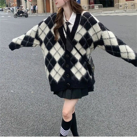 Plaid Knitted Cardigan Coat For Women Looty Lush