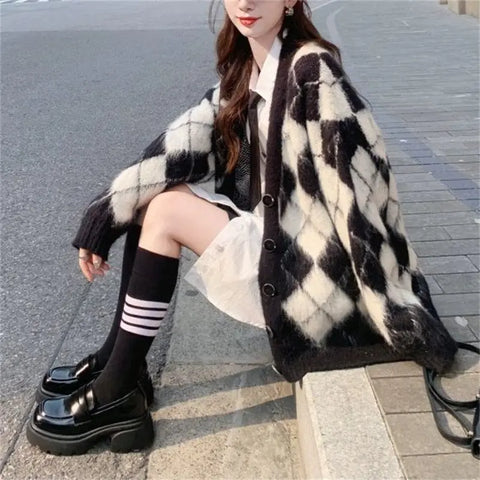 Plaid Knitted Cardigan Coat For Women Looty Lush