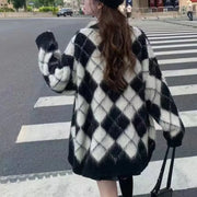 Plaid Knitted Cardigan Coat For Women Looty Lush