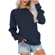 Solid Color Pullover Sweatshirt With Pocket Fashion Loose Round Neck Long Sleeves Top Womens Clothing Looty Lush