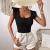 Square Neck Slim Fit T-shirt Knitted For Slimming Effect Looty Lush