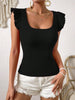 Square Neck Slim Fit T-shirt Knitted For Slimming Effect Looty Lush